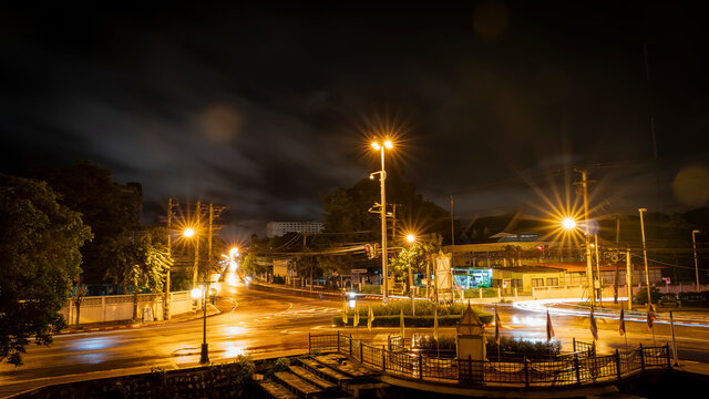 Light at night at Kad Suan Kaew intersection, Chiang Mai, Thailand