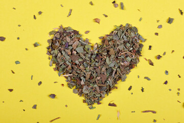 Dried basil leafs macro photo.