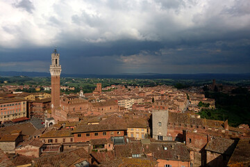 Naklejka premium Siena aerial view of the medieval city in southern Tuscany Italy