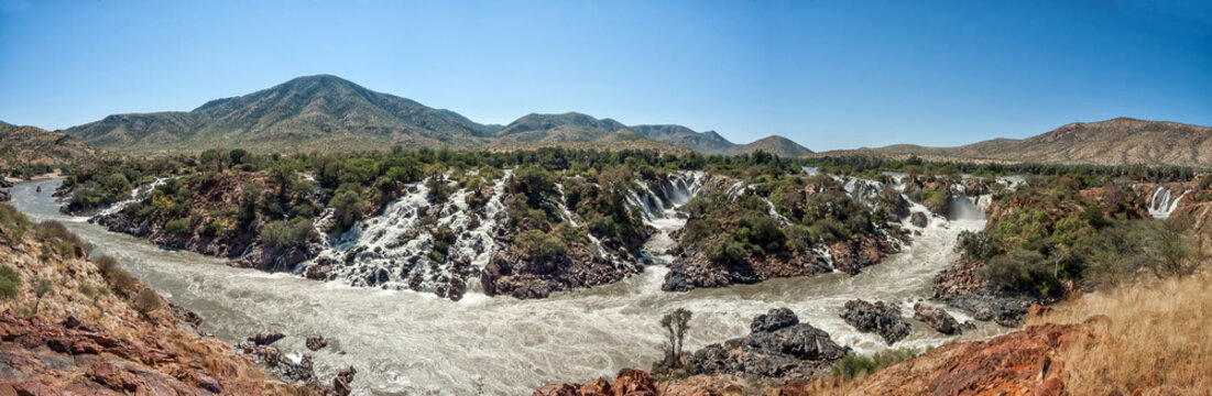 Stitched panorama of the Epupa waterfalls in the Kunene River