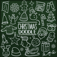 Christmas Holiday Traditional Doodle Icons Sketch Hand Made Design Vector Chalkboard