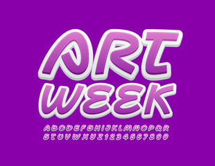 Vector creative banner Art Week. Handwritten modern Font. Violet and White Alphabet Letters and Numbers