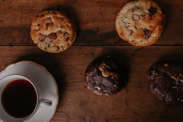  large cookies with cup of coffee