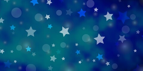 Light BLUE vector backdrop with circles, stars. Colorful illustration with gradient dots, stars. Pattern for design of fabric, wallpapers.