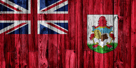 Flag of Bermuda painted on grungy wood plank background