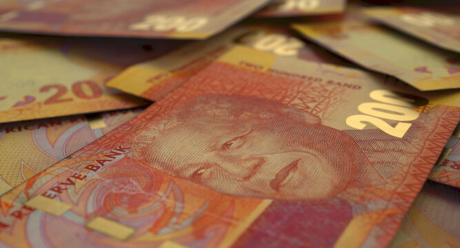 Scattered South African Rand Banknote Pile