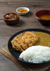 Tonkatsu Curry Rice (Japanese deep-fried pork cutlet with Curry rice) served with karaage (Japanese style fried chicken).