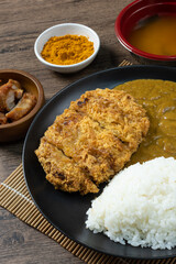Tonkatsu Curry Rice (Japanese deep-fried pork cutlet with Curry rice) served with karaage (Japanese style fried chicken).