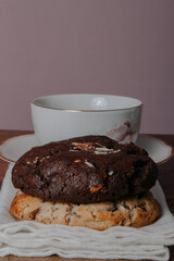  large cookies with cup of coffee