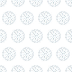 Fototapeta na wymiar Seamless pattern with sliced pieces of citrus fruit. Grey and white stylish simple backdrop. Vector illustration. Great for modern creative designs of backgrounds, print, packing, textile, menus.