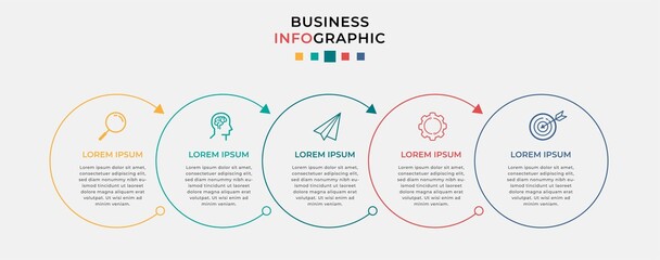 Business Infographic design template Vector with icons and 5 five options or steps. Can be used for process diagram, presentations, workflow layout, banner, flow chart, info graph