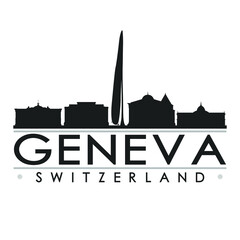 Geneva Switzerland Europe Skyline Silhouette Design City Vector Art Famous Buildings.