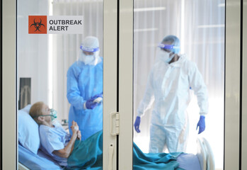 covid 19 coronavirus disease control experts and doctor treating infected patient serious cases...