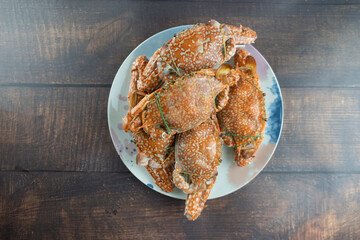 Steamed fresh blue swimming crab. Thai Seafood