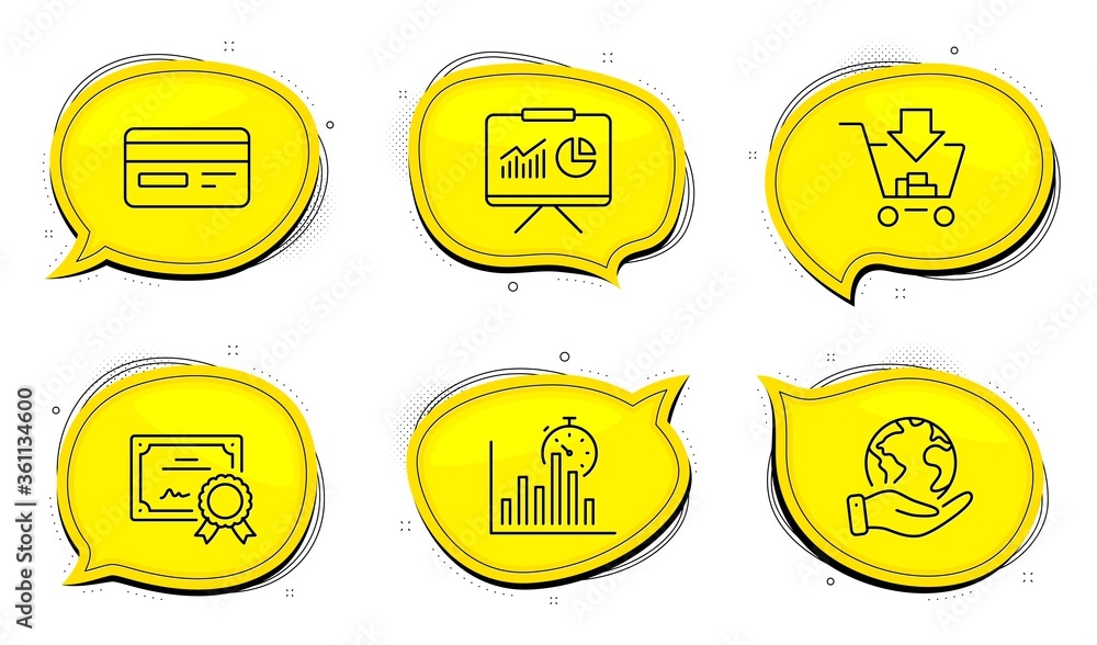 Wall mural shopping sign. diploma certificate, save planet chat bubbles. presentation, report timer and credit 