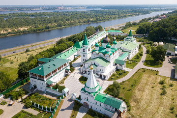 Fototapeta premium Bird's-eye view of the ascension Pechersk monastery in Nizhny Novgorod 