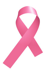 Breast cancer awareness realistic pink ribbon isolated on white background.