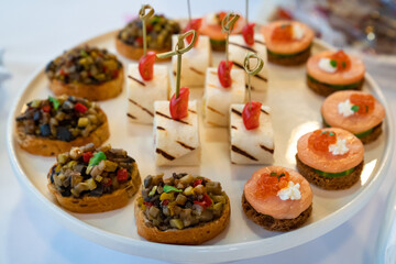 catering. canapes. snacks for holiday. small sandwiches.