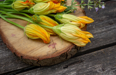 Obraz na płótnie Canvas zucchini flowers for stuffing. Summer Italian dish