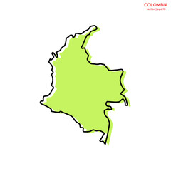Green Map of Colombia with Outline Vector Design Template. Editable Stroke