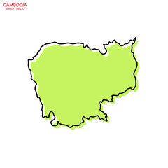 Green Map of Cambodia with Outline Vector Design Template. Editable Stroke
