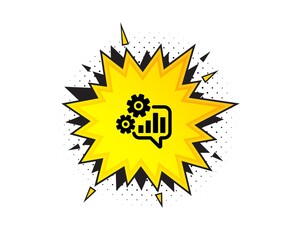 Cogwheel chat icon. Quote speech bubble. Engineering tool sign. Cog gear symbol. Quotation marks. Classic cogwheel icon. Vector