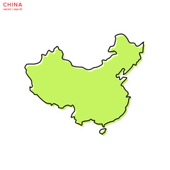 Green Map of China with Outline Vector Design Template. Editable Stroke