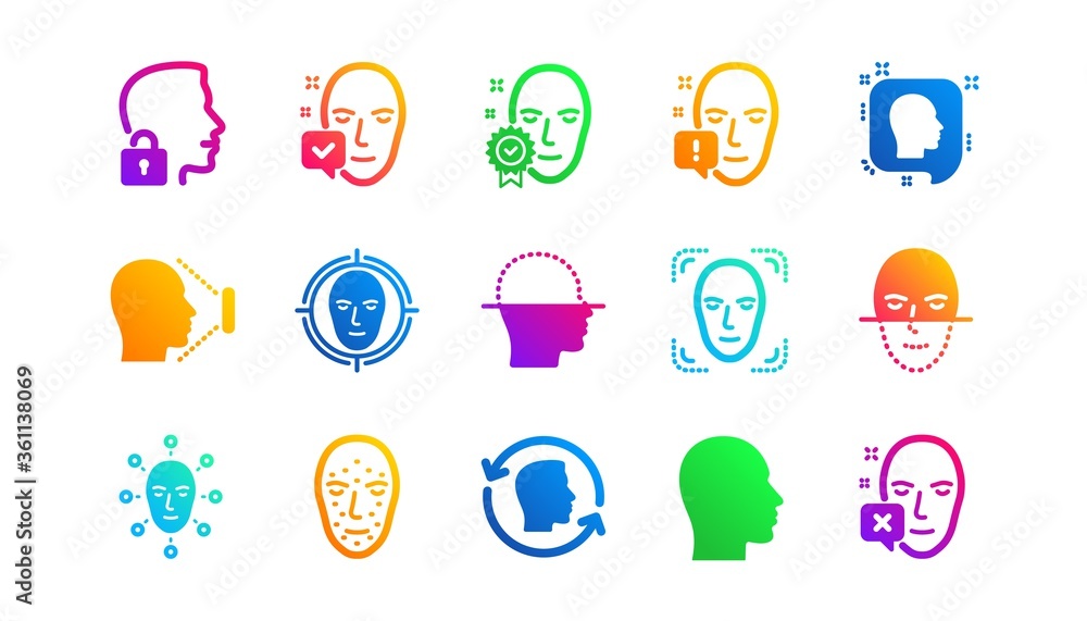 Poster biometrics detection, face id and scanning. face recognize icons. identification classic icon set. g