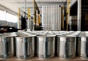 aluminum cans processed in factory line conveyor