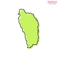 Green Map of Dominica with Outline Vector Design Template. Editable Stroke