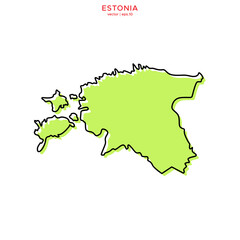 Green Map of Estonia with Outline Vector Design Template. Editable Stroke