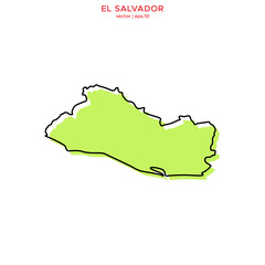 Green Map of El Salvador with Outline Vector Design Template. Editable Stroke