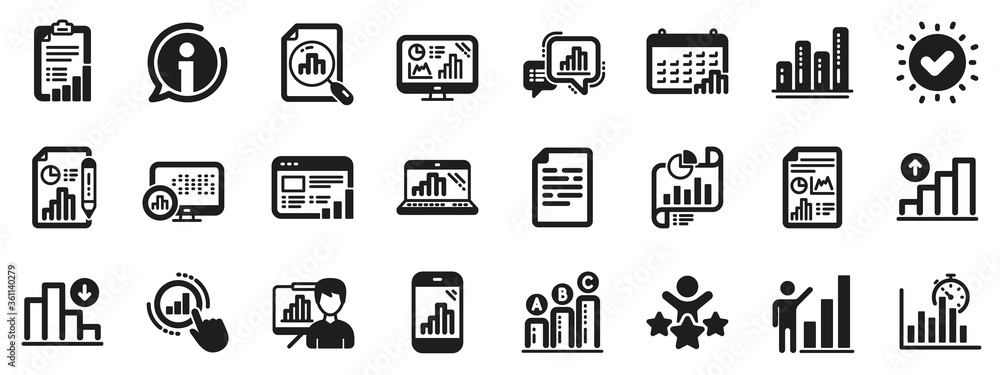 Poster set of chart presentation, report, increase growth graph icons. graph icons. analytics testing, fall