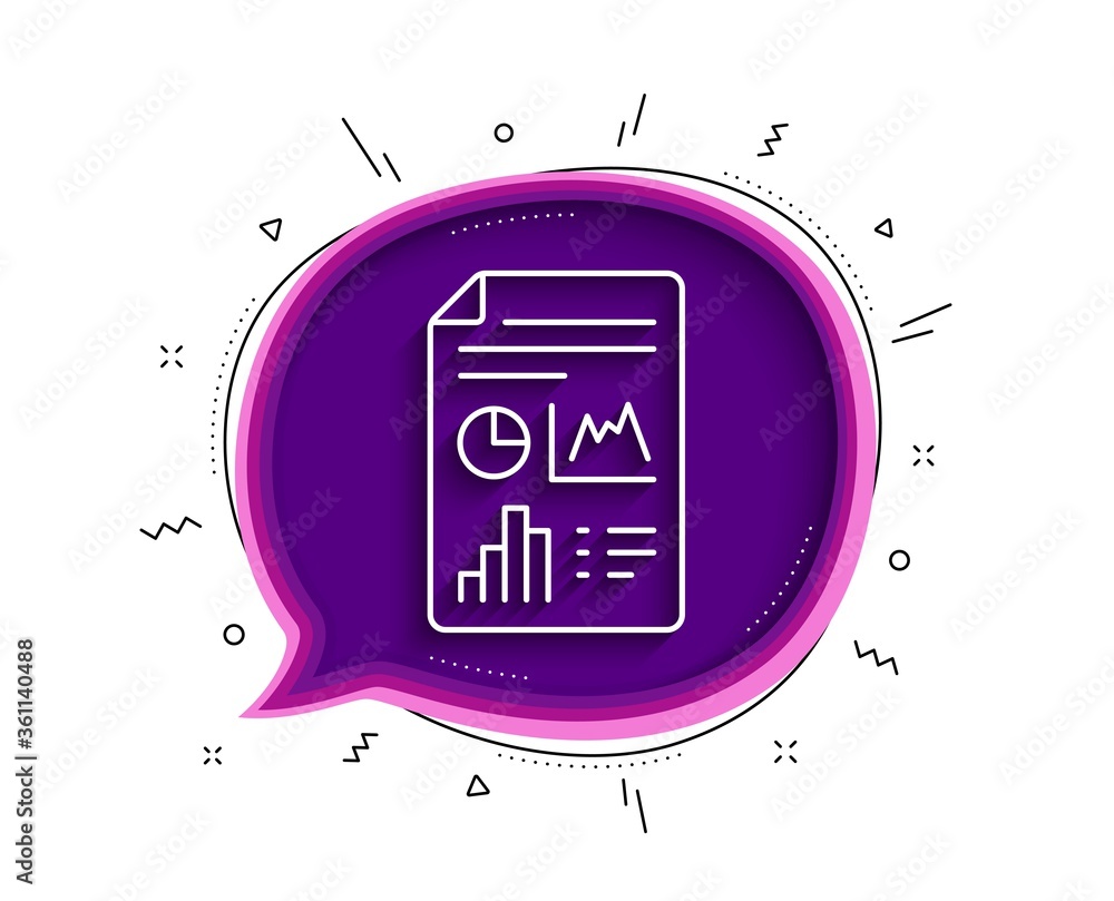 Poster report document line icon. chat bubble with shadow. column graph sign. growth diagram, pie chart sym