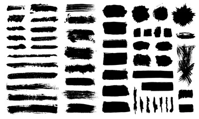 Black spots of paint on a white background. Stains in ink, watercolor, acrylic. Set of elements for banners, discounts, letters, etc. Grunge textures and dots.