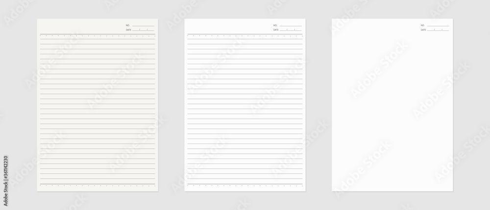 Poster notebook paper set. sheet of lined paper template. mockup isolated. template design. realistic vecto