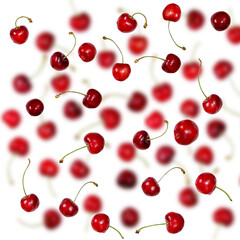 Fresh cherries with stems background.