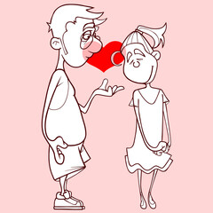 cartoon guy declares love to cartoon girl