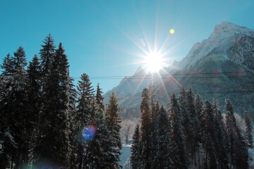 Mountain landscape of snowy Dombay