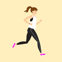 Fototapeta na wymiar Running beautiful girl concept of healthy lifestyle vector flat illustration