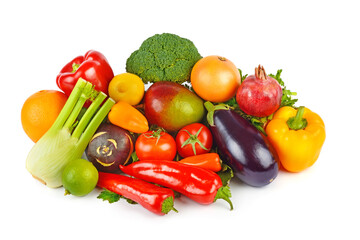 Set of vegetables and fruits isolated on a white background.