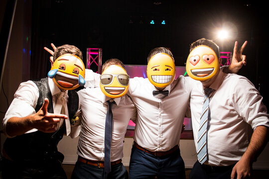 selfie friends group bachelor party men emoji mask