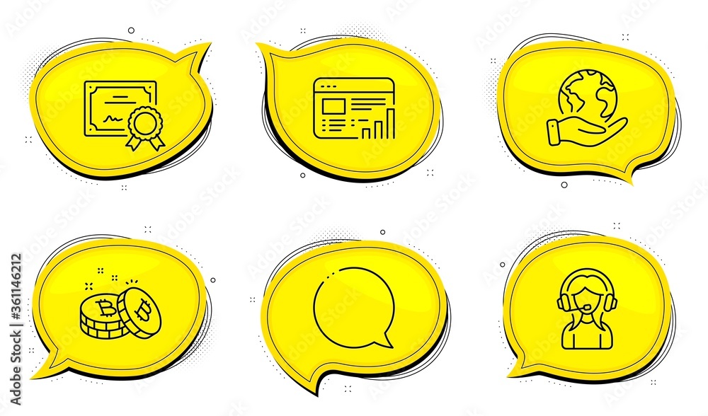 Poster speech bubble sign. diploma certificate, save planet chat bubbles. support, bitcoin and web report l