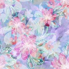 Abstract Seamless Pattern. Watercolor Background. Hand Painted Illustration with Floral Elements.