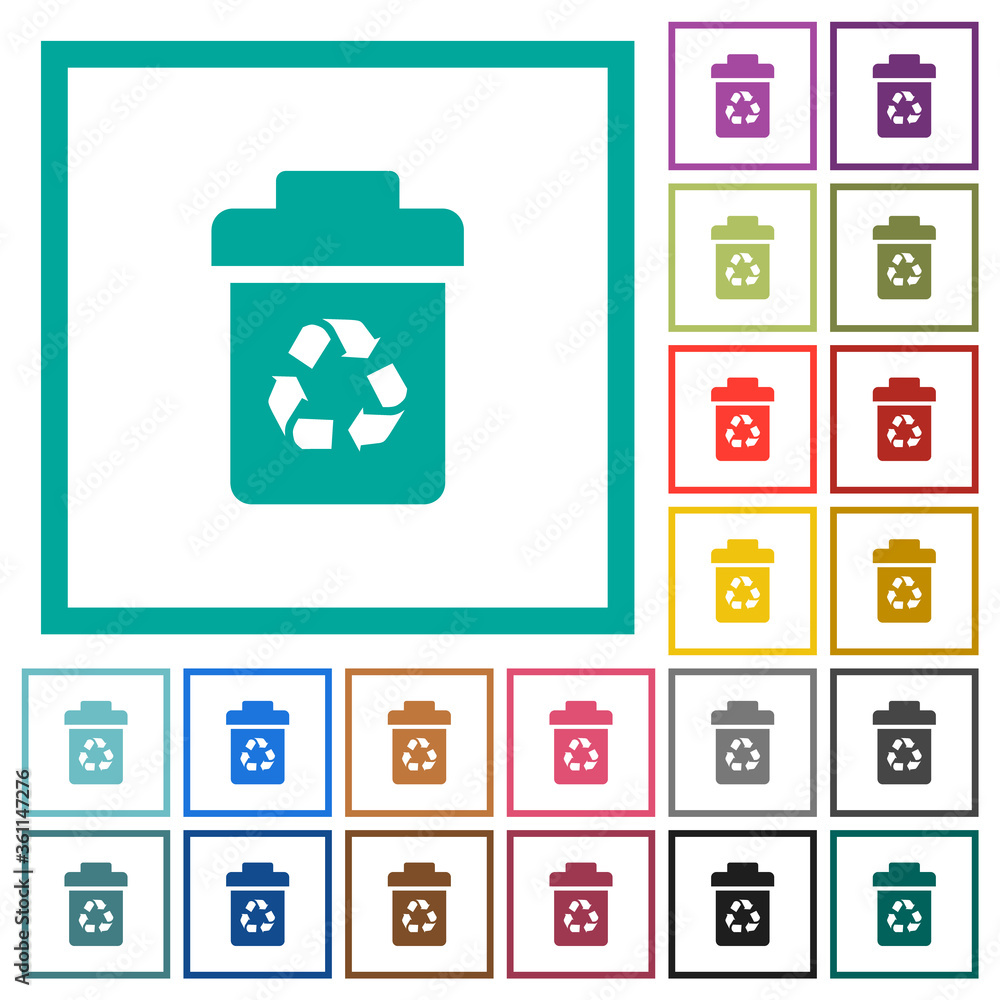 Poster recycle bin flat color icons with quadrant frames