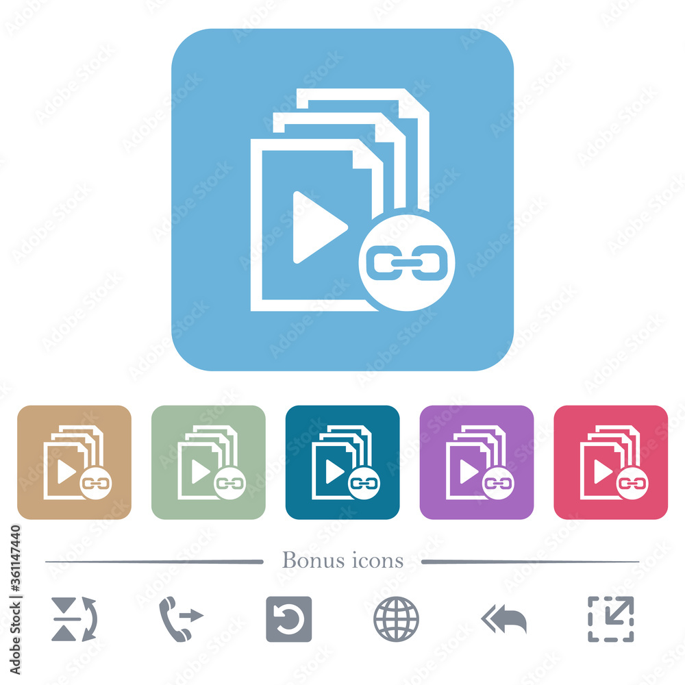 Poster link playlist flat icons on color rounded square backgrounds