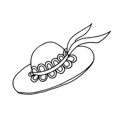 Drawn hat. Black and white vector image. Idea for website, logo, icon, print. Isolated on a white background.