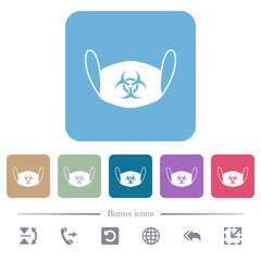 Face mask with biohazard symbol flat icons on color rounded square backgrounds