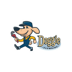 Fototapeta premium Cartoon vintage retro dog plumbing logo
