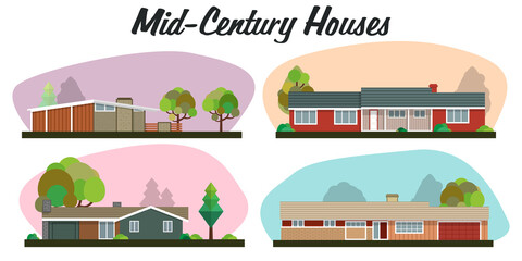 Mid Century Modern Homes, Populuxe Style, 1950s Architecture, Building Set